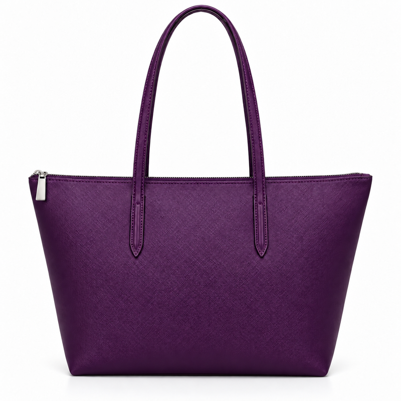 Dark Purple Leather Canvas Tote Bag-2
