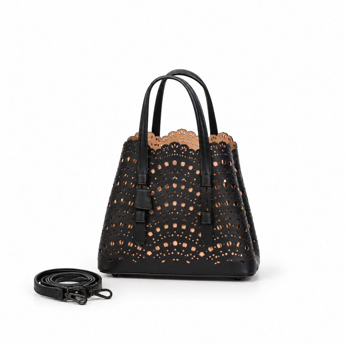 Elegant Black Laser Cut Tote Handbag-3