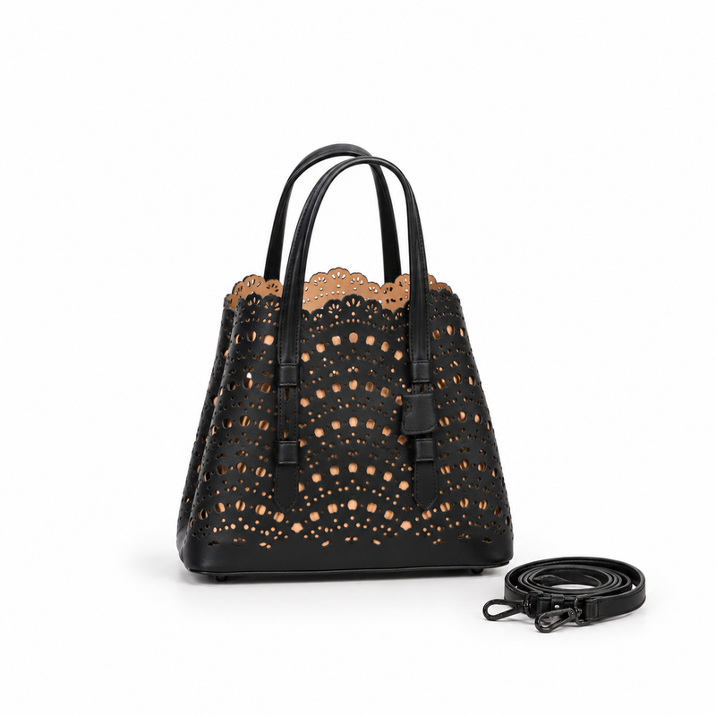 Elegant Black Laser Cut Tote Handbag-1
