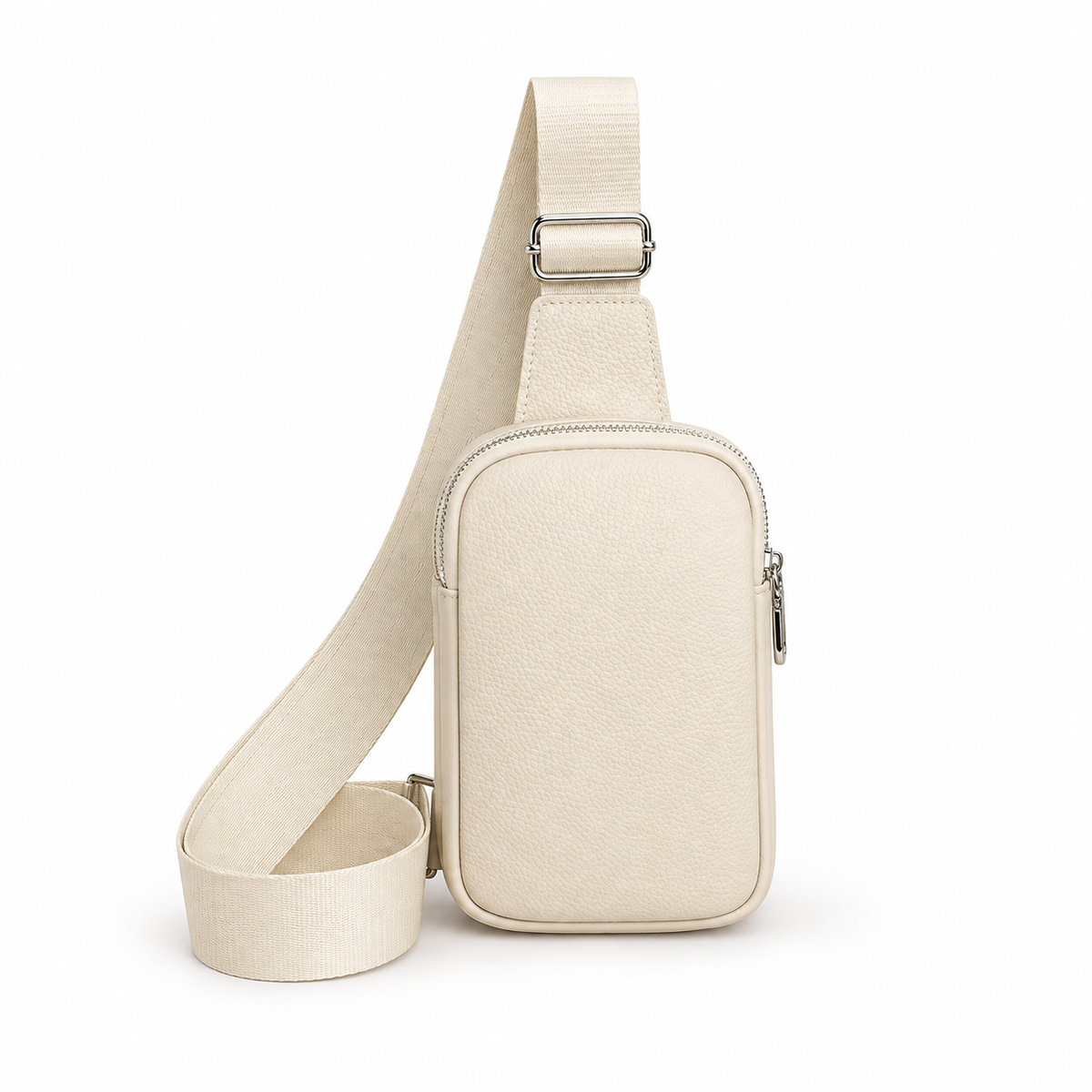 Ivory Textured Sling Bag With Adjustable-Strap-4