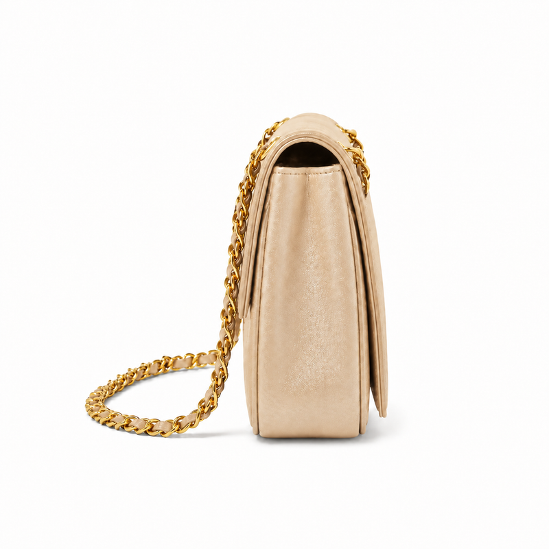 Champagne Textured Chain Strap Shoulder Bag-3
