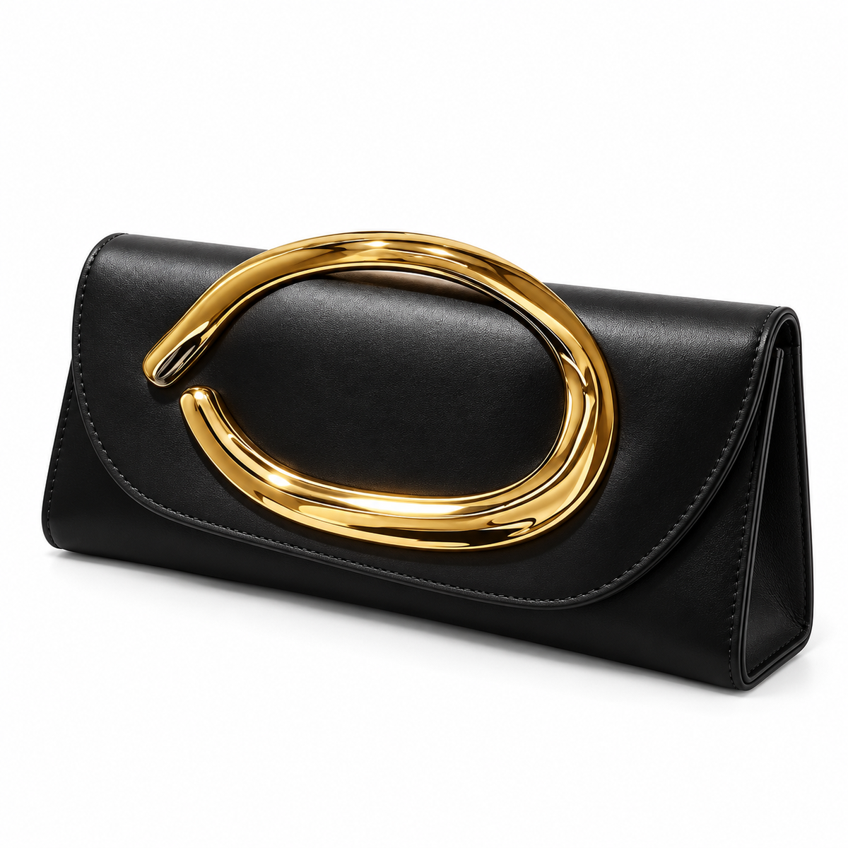 Black Evening Clutch With Gold Accent-2