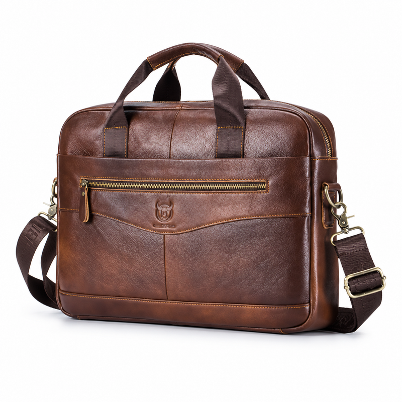 Classic Brown Leather Briefcase Shoulder Bag-3