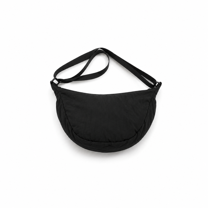 Black Nylon Crescent Crossbody Shoulder Bag-3