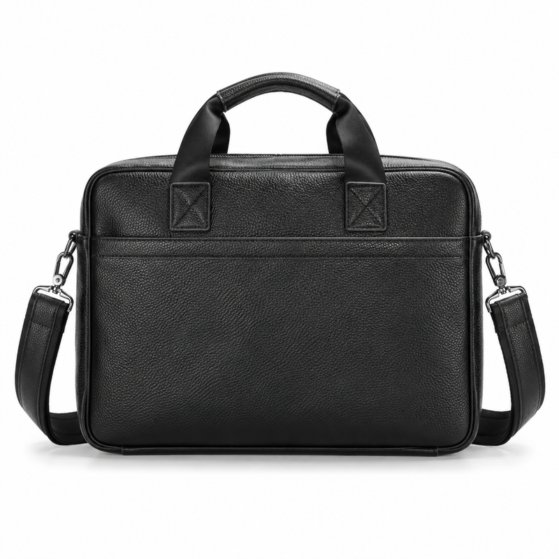 Classic Black Leather Briefcase Shoulder Bag-2