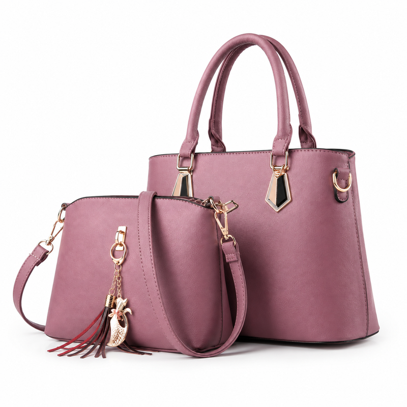 2-Piece Dusty Rose Tote Handbag and Crossbody Bag Set-1