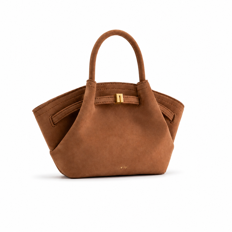 Elegant Brown Suede Winged Handle Handbag-1