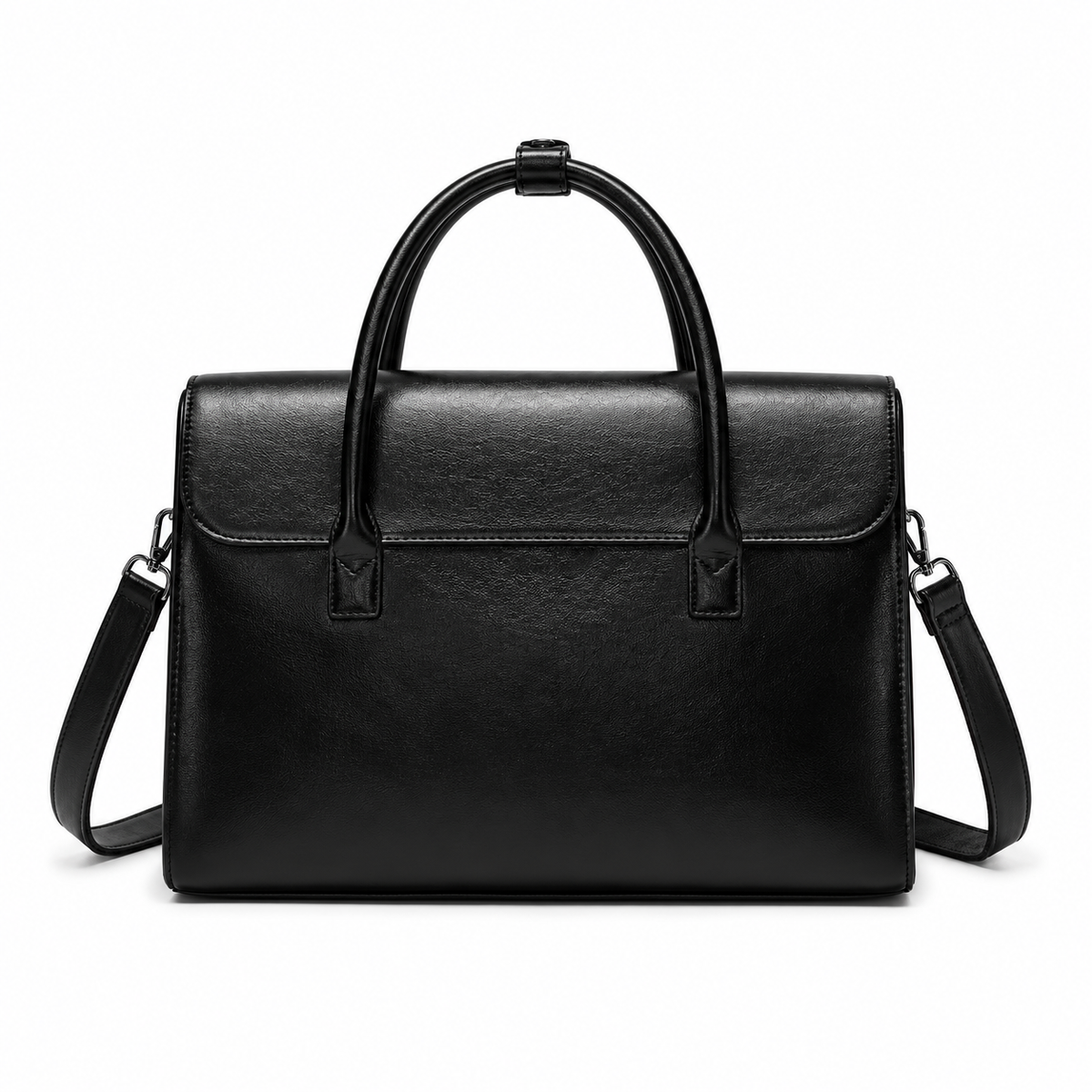 Classic Black Leather Briefcase With Handles-3