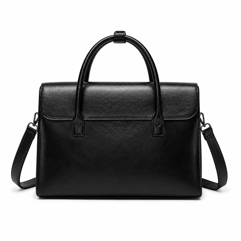 Classic Black Leather Briefcase With Handles-3