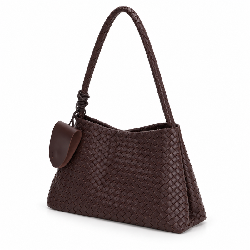 Chocolate Brown Woven Shoulder Bag Set-3