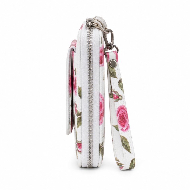 Pink Rose Floral Zip-Around Wristlet Wallet-4