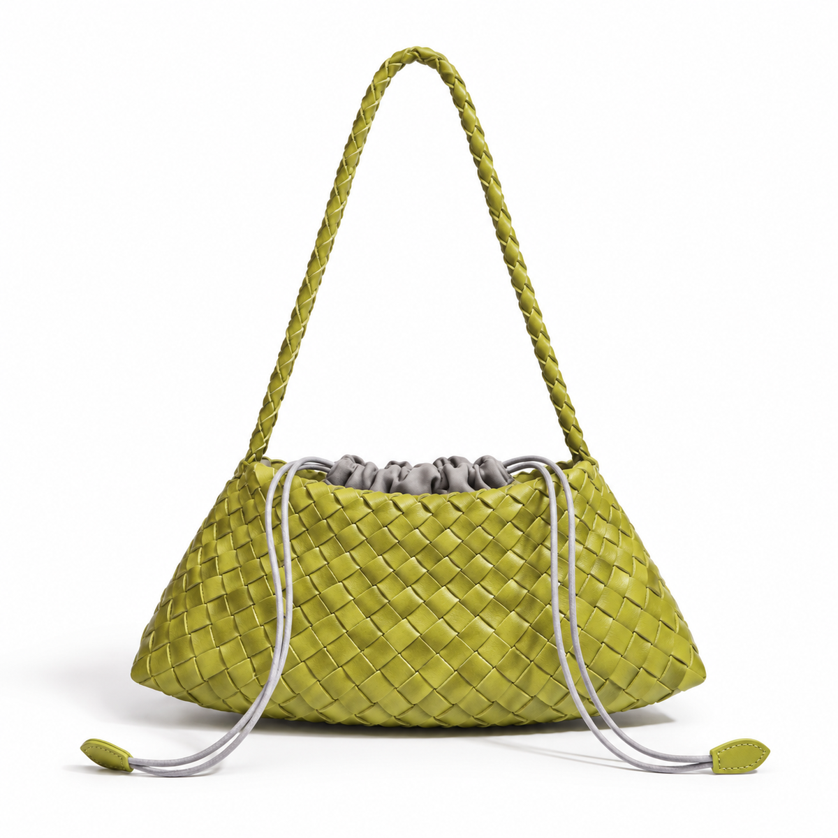 Olive Green Woven Drawstring Shoulder Bag-2