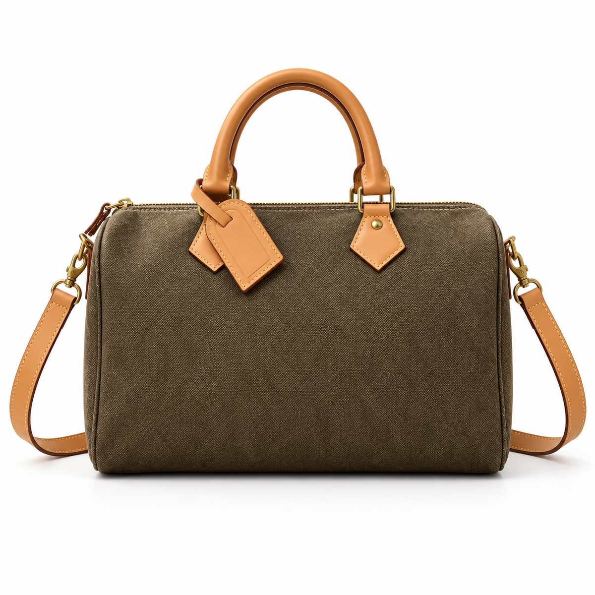 Classic Olive Leather And Canvas Bag-2