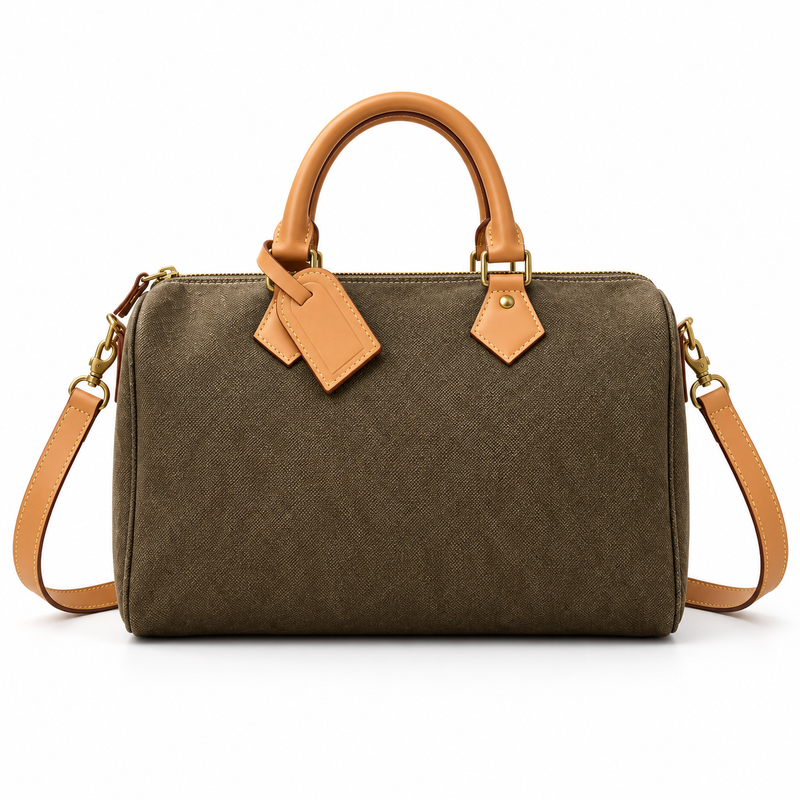 Classic Olive Leather And Canvas Bag-2