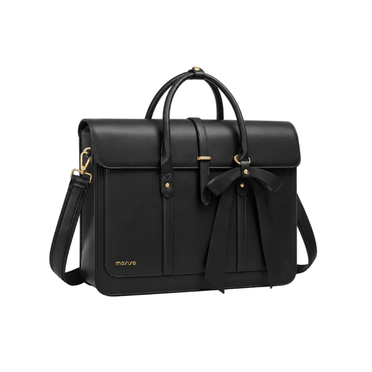 Black Leather Laptop Bag With Bow-1
