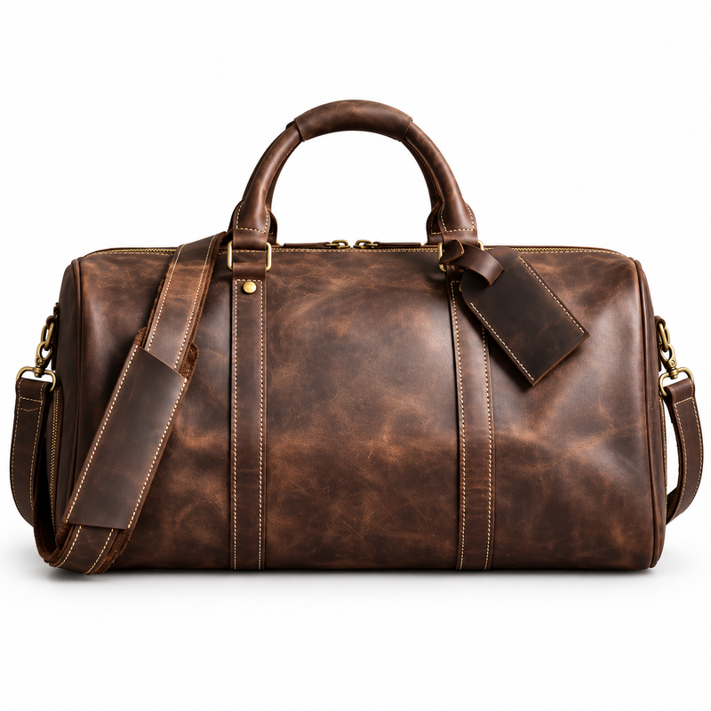Vintage Dark Brown Leather Duffel Bag-4