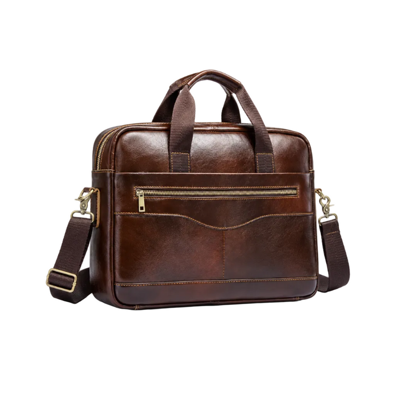 Classic Coffee Brown Leather Office Briefcase-1