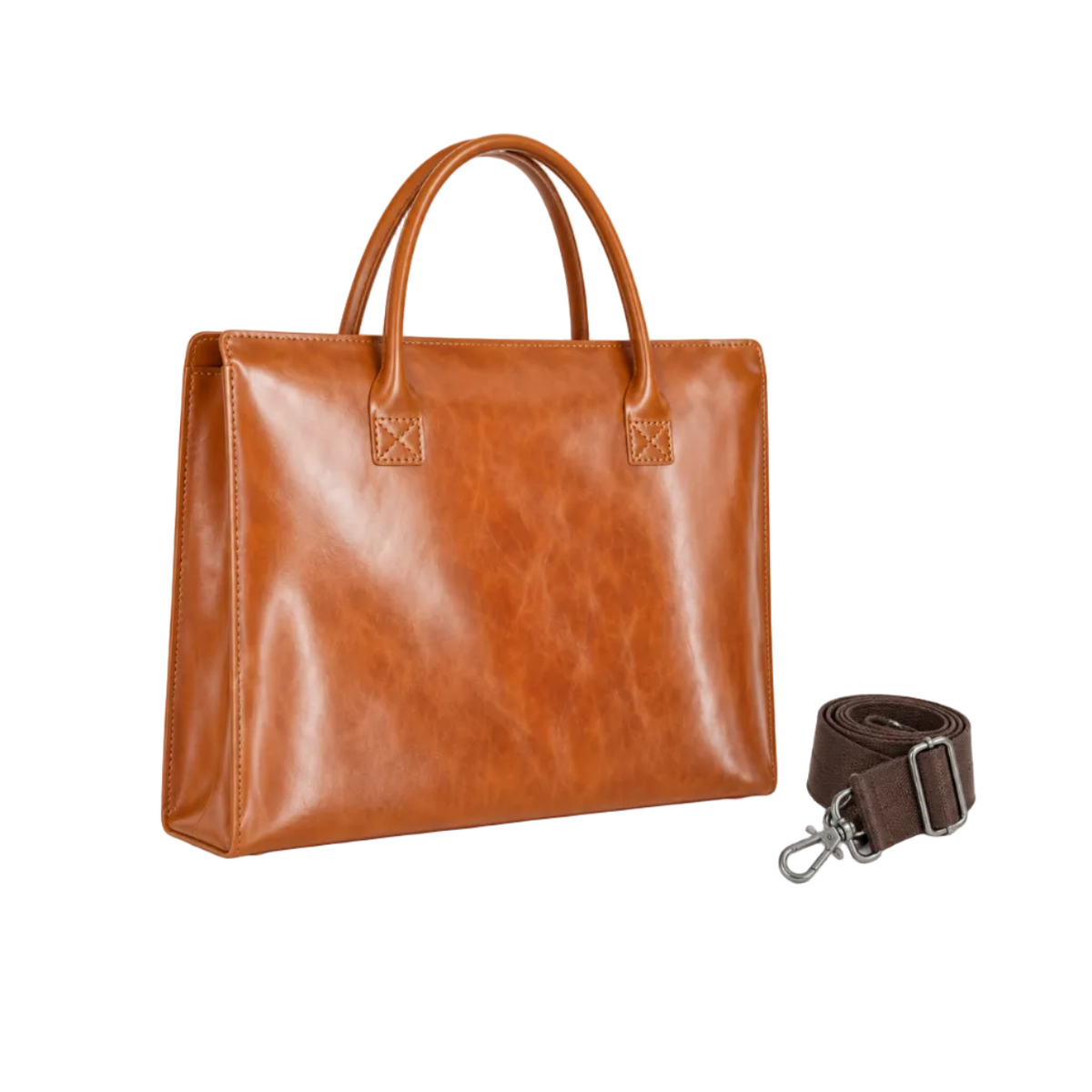 Classic Tan Leather Laptop Tote Bag-1
