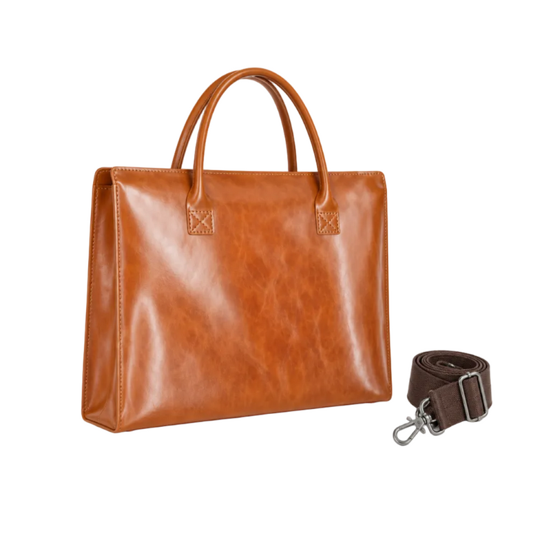 Classic Tan Leather Laptop Tote Bag-1