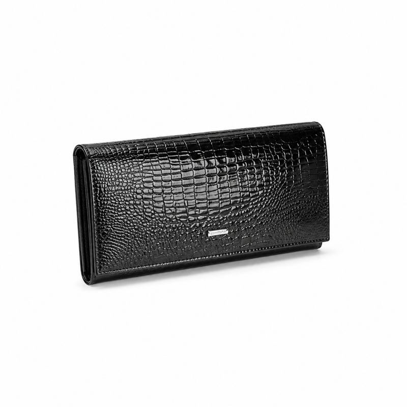 Luxury Black Crocodile Embossed Long Wallet-1