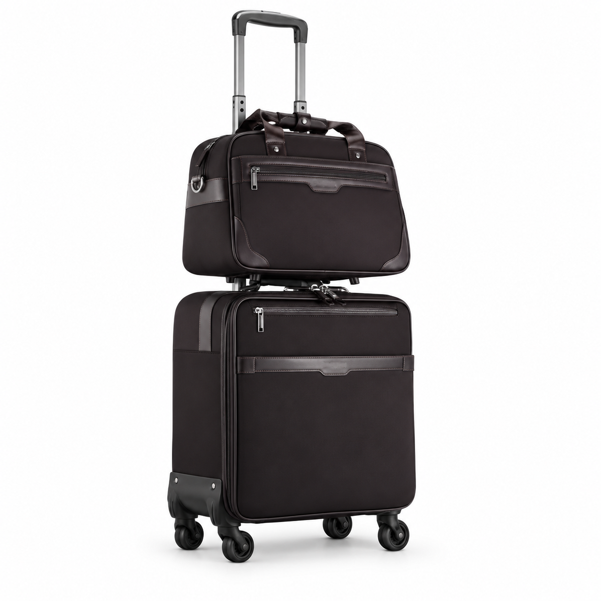 Black Leather Trolley And Tote Set