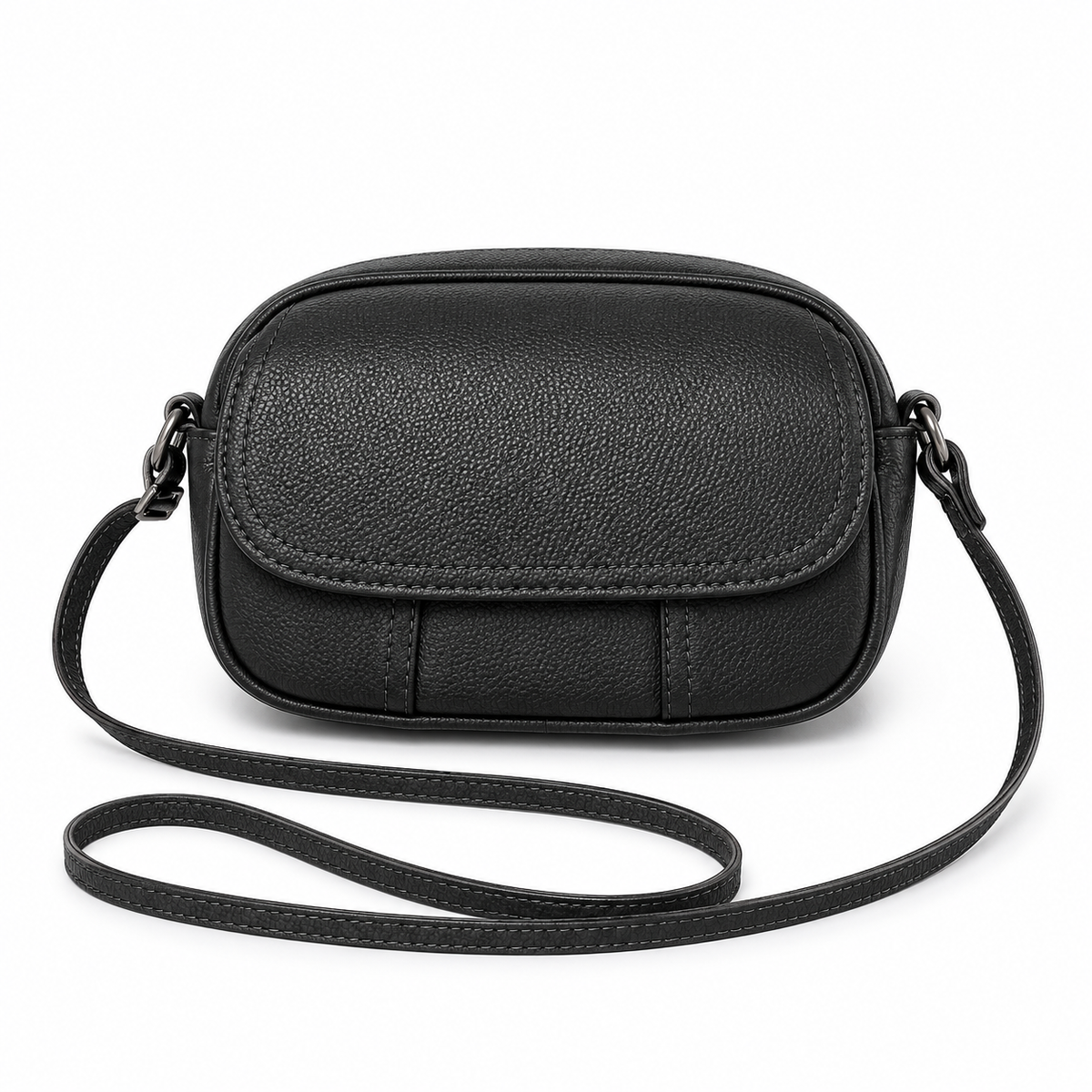 Classic Black Pebbled Flap Crossbody Bag-4