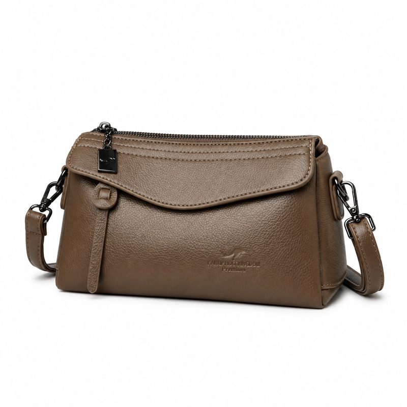 Khaki Pebbled Leather Crossbody Shoulder Bag-4