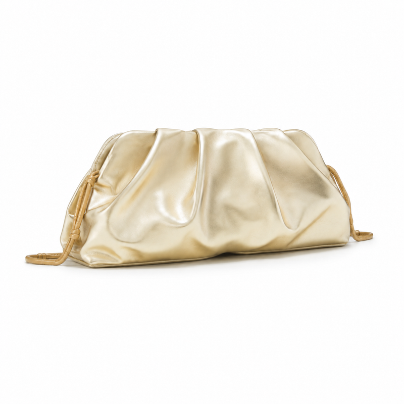 Champagne Gold Ruched Pouch Clutch Bag-4