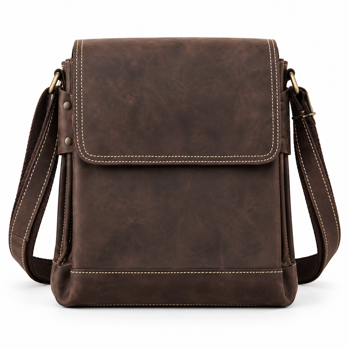 Vintage Brown Leather Messenger Shoulder Bag-4