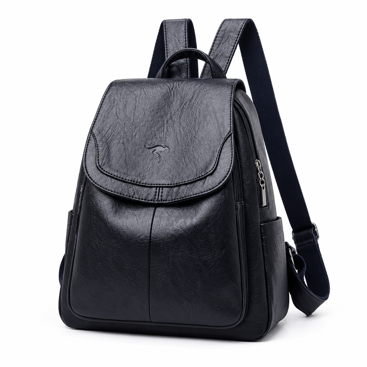 Classic Black Textured Flap Everyday Backpack-3