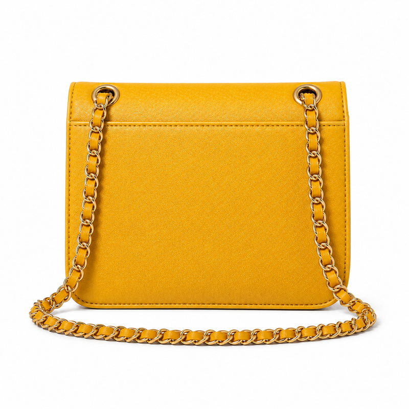 Golden Yellow Textured Chain Shoulder Bag-2