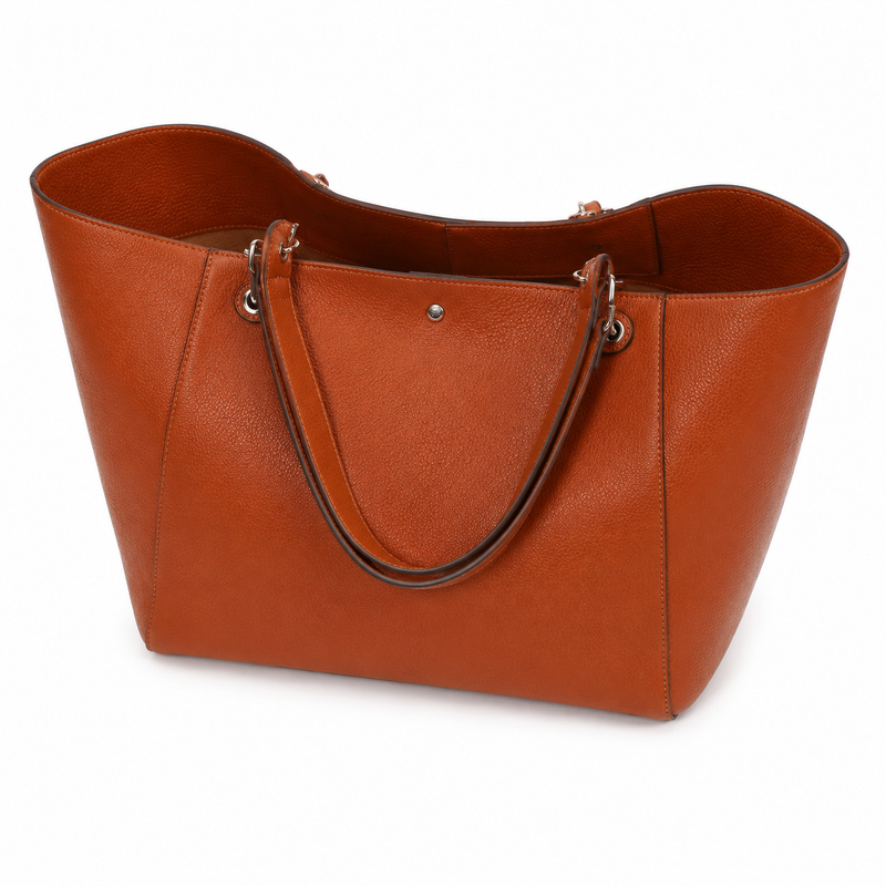 Women’s Large Cognac Brown Pebbled Leather Tote Shoulder Bag-2