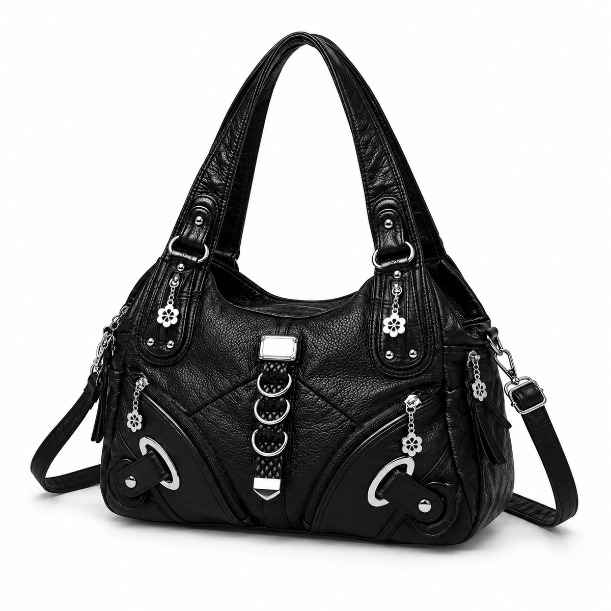 Black Crossbody Bag With Silver Accents-3