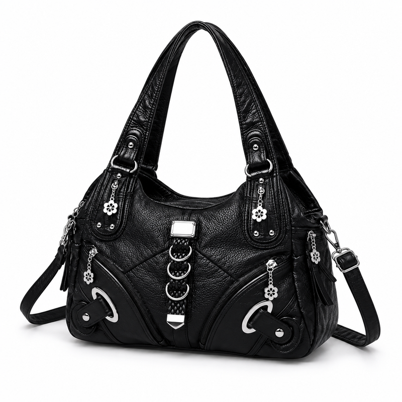 Black Crossbody Bag With Silver Accents-3
