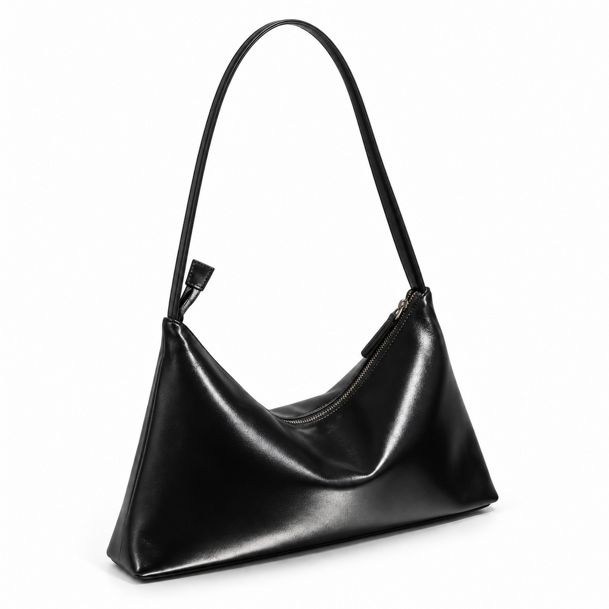 Elegant Black Slouchy Zipper Shoulder Bag