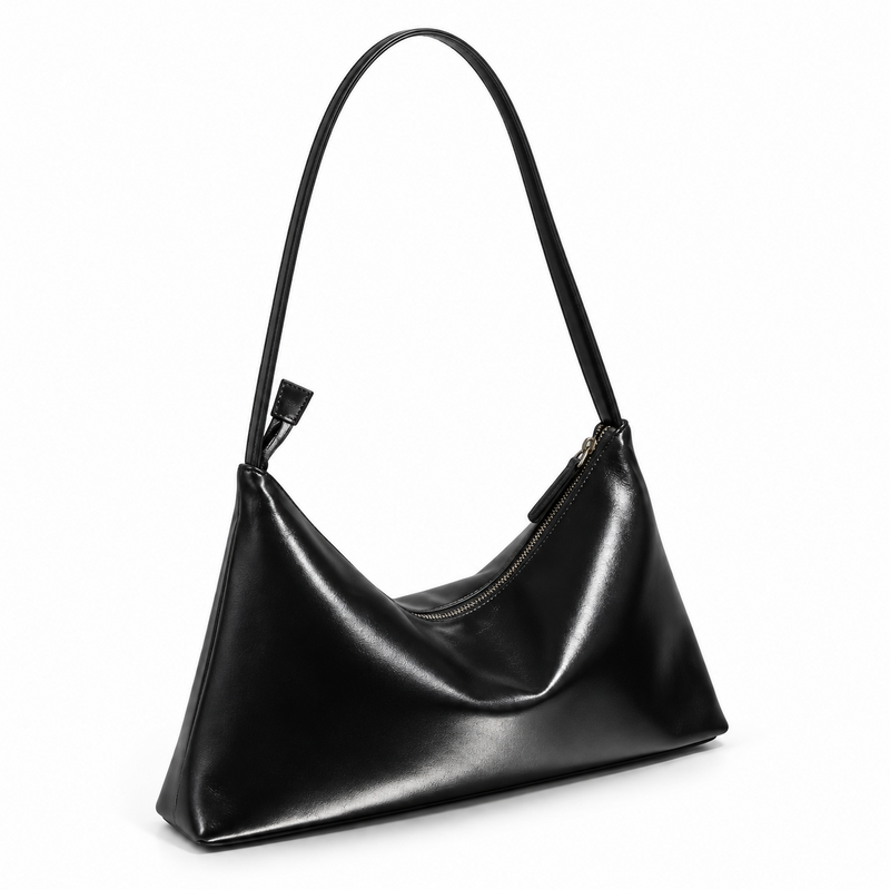 Elegant Black Slouchy Zipper Shoulder Bag-1