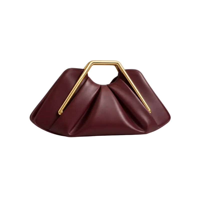 Coffee Leather Evening Clutch Golden Handle-1
