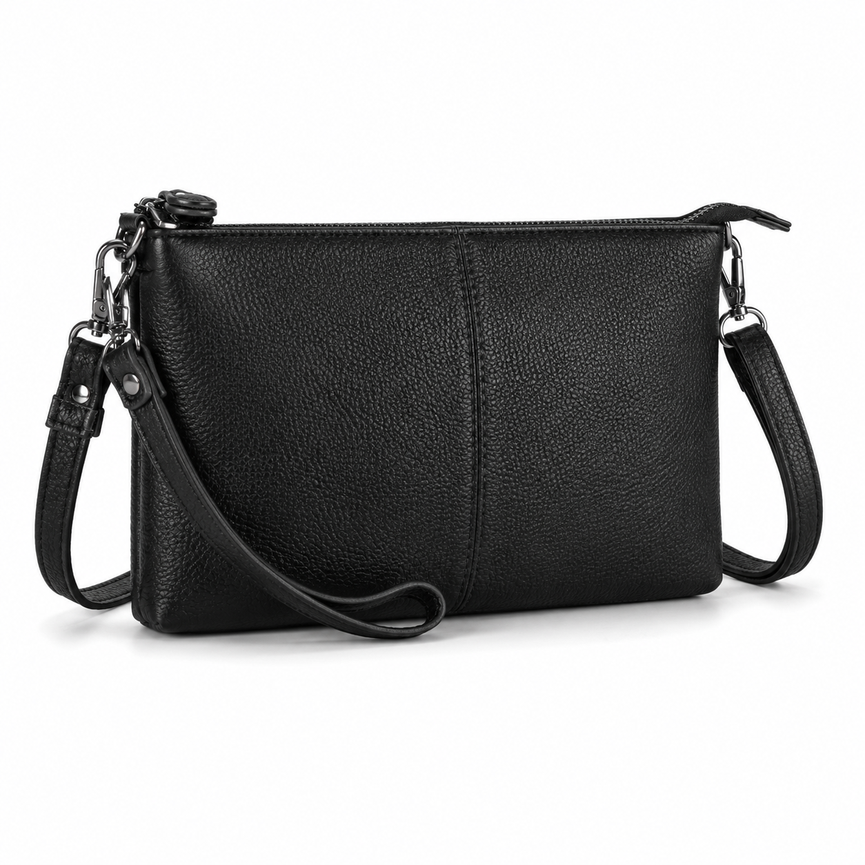 Premium Black Textured Leather Crossbody Clutch Bag-3