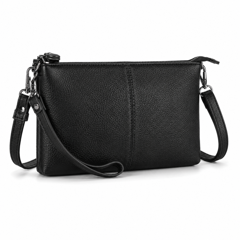 Premium Black Textured Leather Crossbody Clutch Bag-3