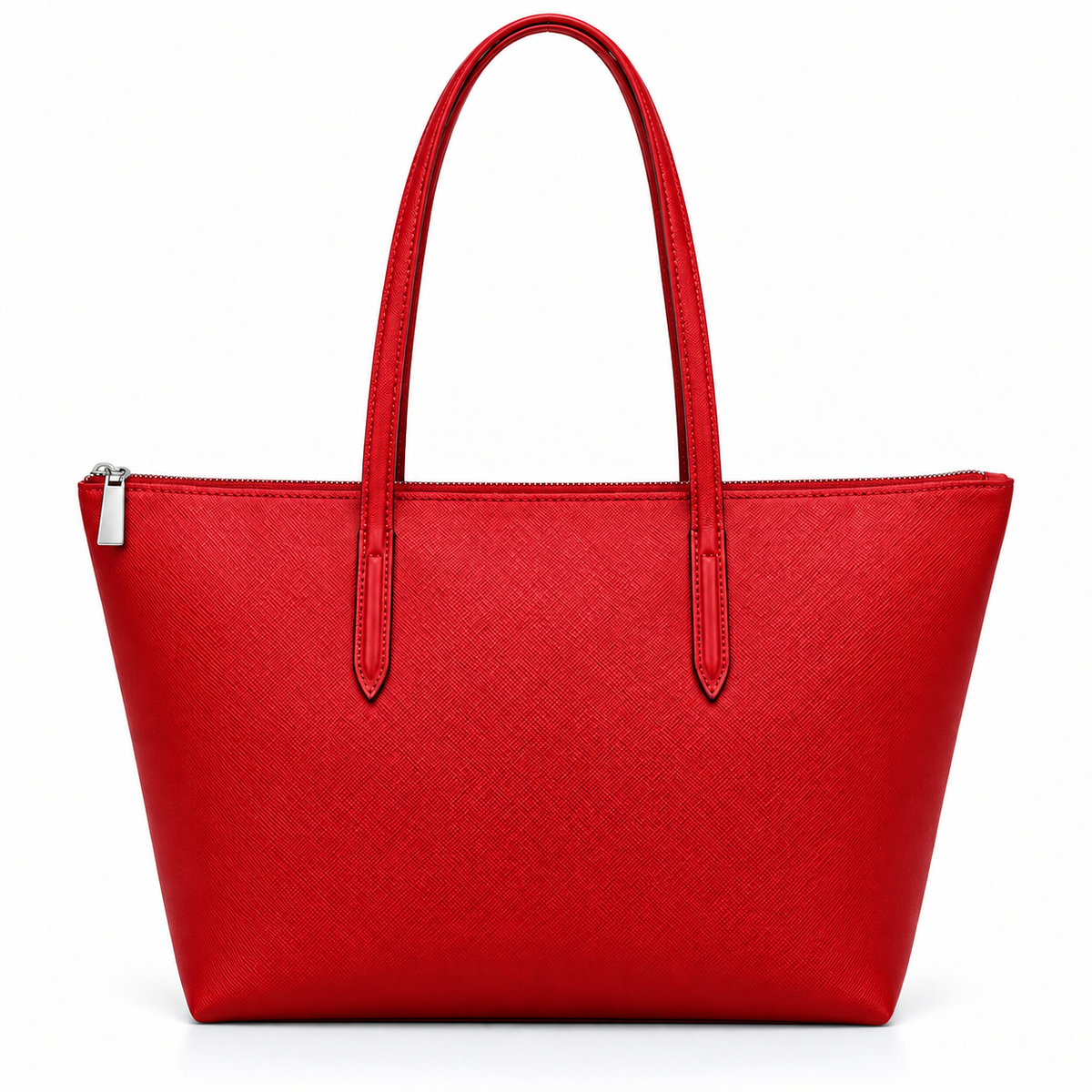 Red Leather And Canvas Tote Bag