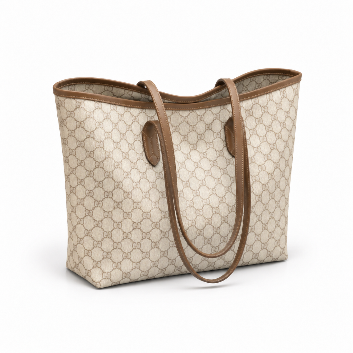 Beige Monogram Brown Trim Tote Bag-1