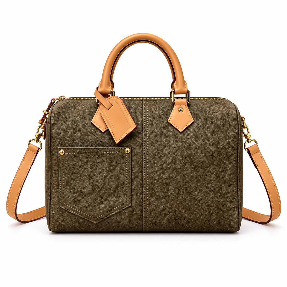 Classic Olive Leather And Canvas Bag-4
