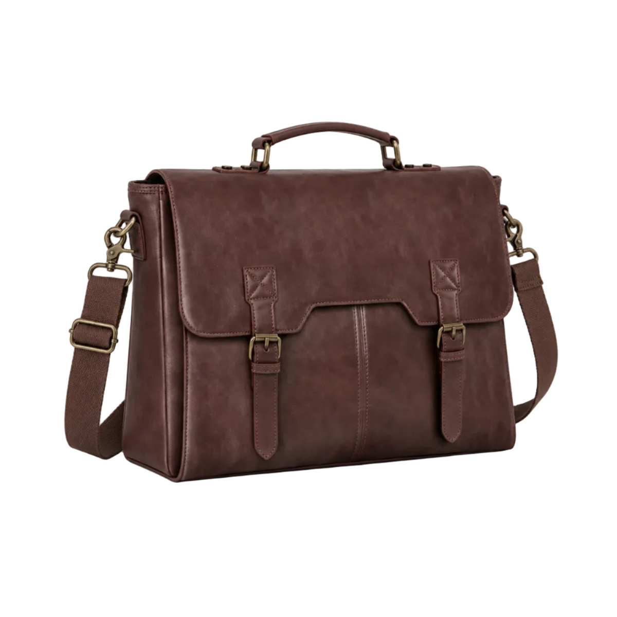 Vintage Brown Leather Double Buckle Briefcase-1
