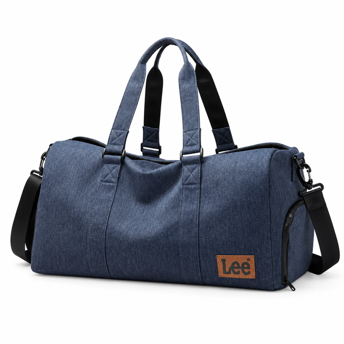 Classic Blue Leather Travel Duffel Bag-4