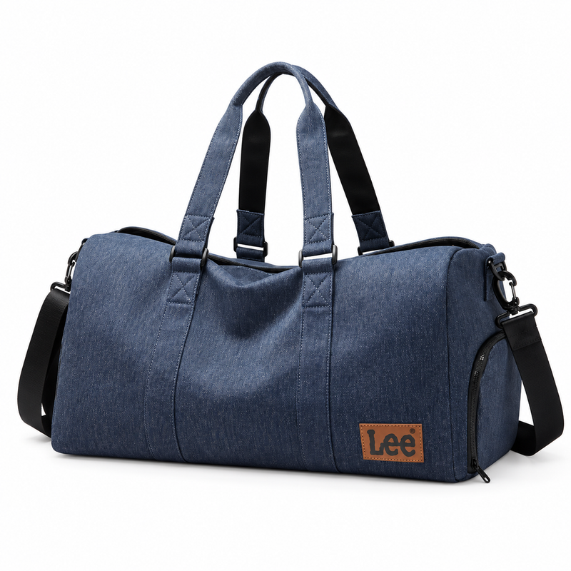 Classic Blue Leather Travel Duffel Bag-4