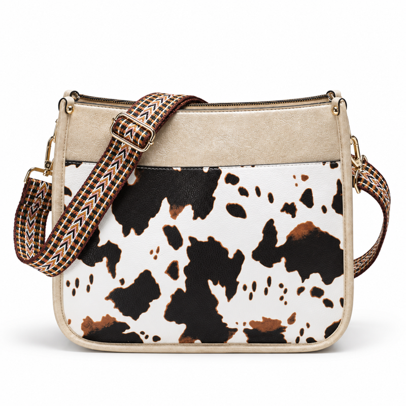 Cow Print Crossbody Bag With Woven-Strap-4