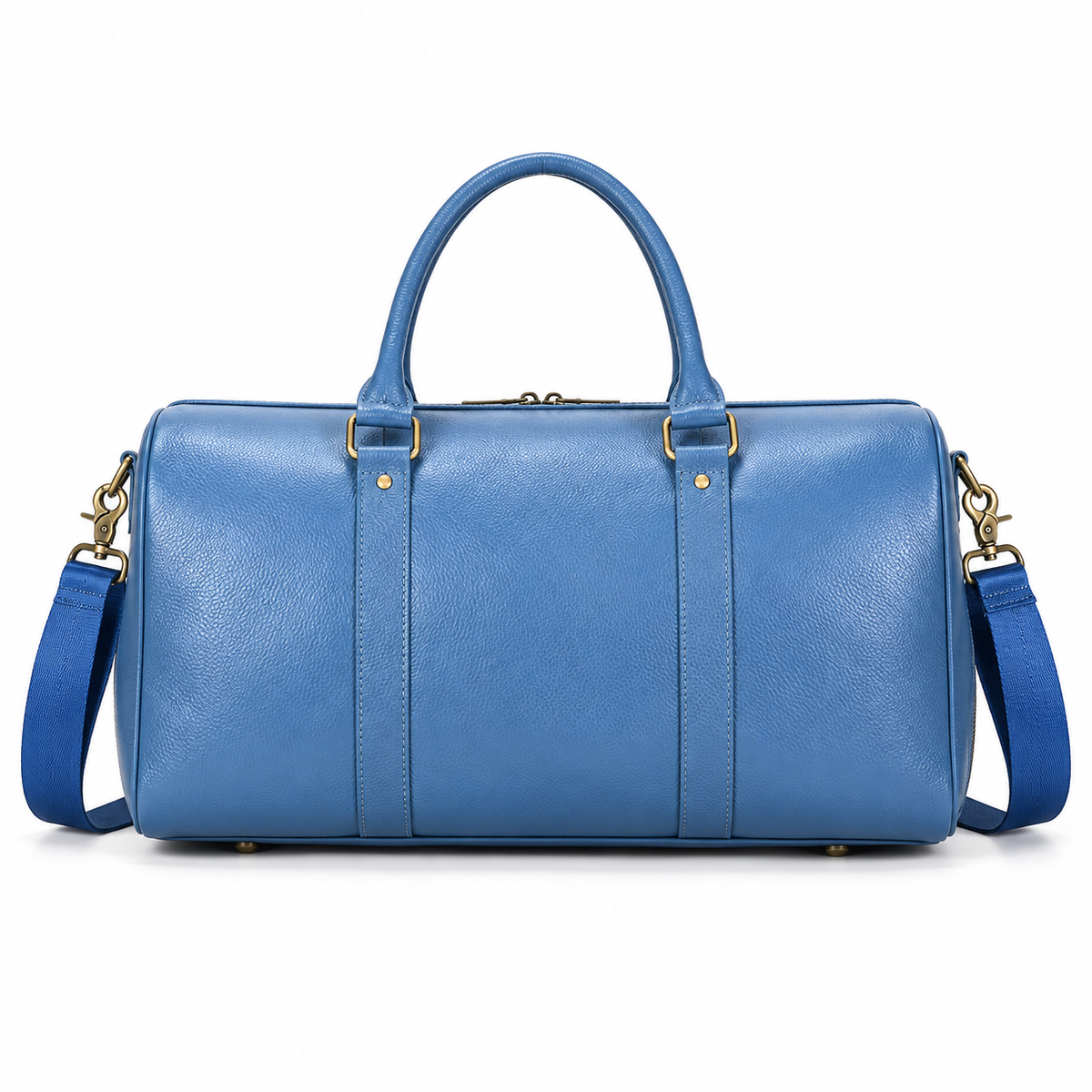 Blue Leather Duffel Bag With Strap-2