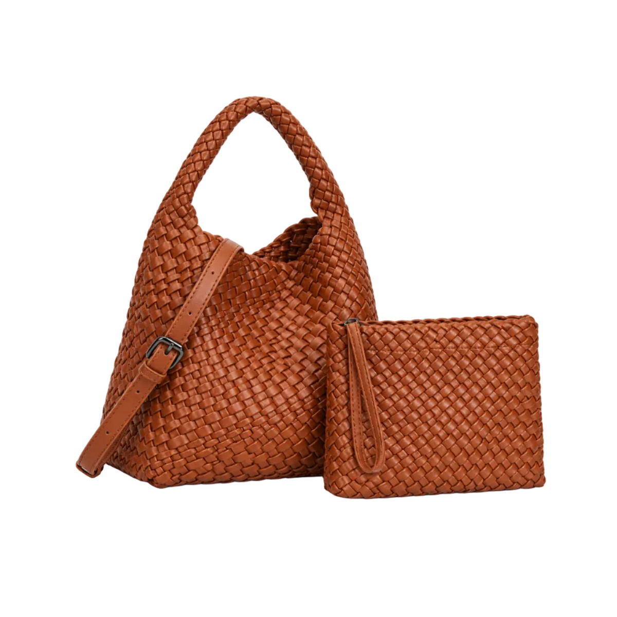 Brown Woven Hobo Bag With Pouch-1