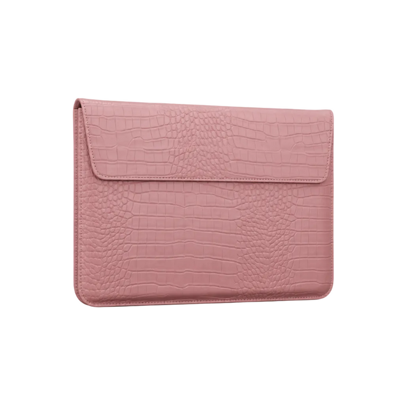 Pink Crocodile Embossed Leather Laptop Bag-1