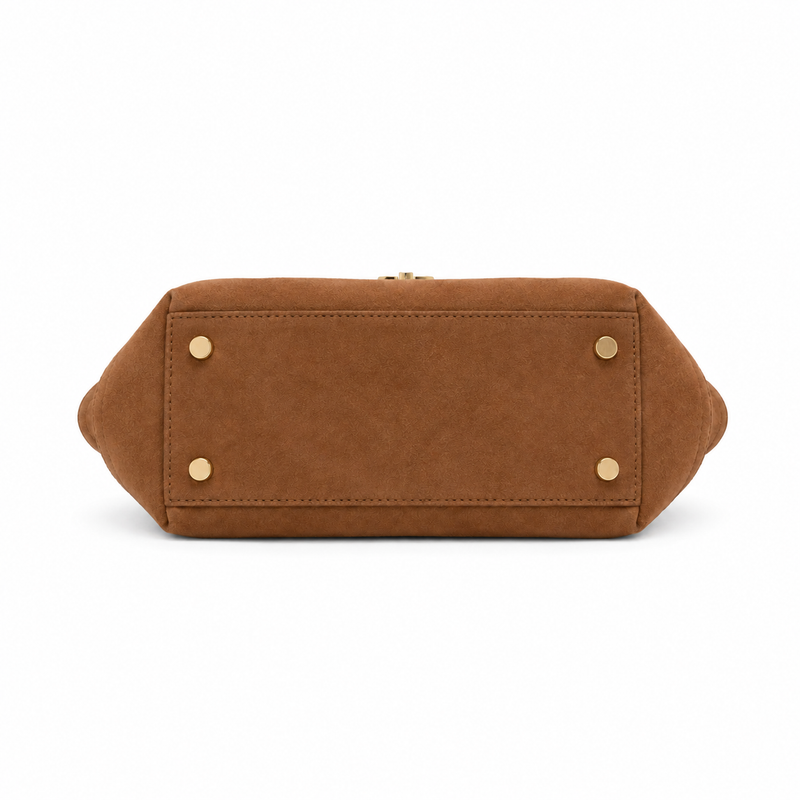 Elegant Brown Suede Winged Handle Handbag-4